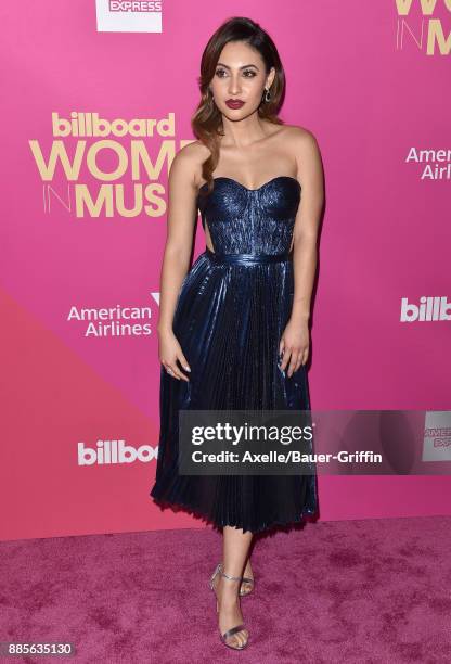 Actress Francia Raisa arrives at the Billboard Women In Music 2017 at The Ray Dolby Ballroom at Hollywood & Highland Center on November 30, 2017 in...