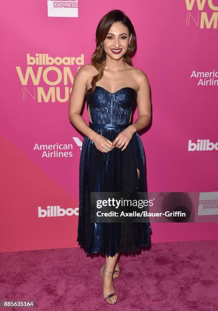 Actress Francia Raisa arrives at the Billboard Women In Music 2017 at The Ray Dolby Ballroom at Hollywood & Highland Center on November 30, 2017 in...
