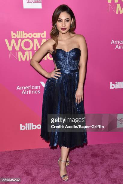 Actress Francia Raisa arrives at the Billboard Women In Music 2017 at The Ray Dolby Ballroom at Hollywood & Highland Center on November 30, 2017 in...