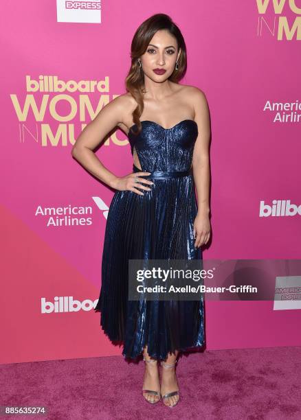 Actress Francia Raisa arrives at the Billboard Women In Music 2017 at The Ray Dolby Ballroom at Hollywood & Highland Center on November 30, 2017 in...