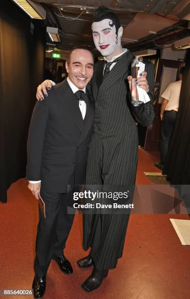 John Galliano and Charles Jeffrey, winner of the British Emerging Talent award for Charles Jeffrey LOVERBOY, pose backstage at The Fashion Awards...