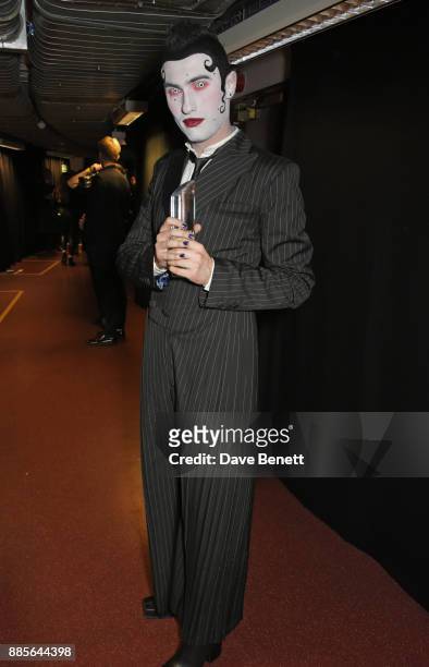Charles Jeffrey, winner of the British Emerging Talent award for Charles Jeffrey LOVERBOY, poses backstage at The Fashion Awards 2017 in partnership...