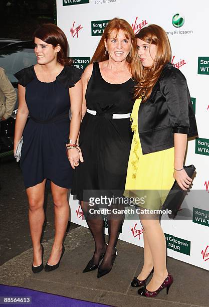 Sarah Ferguson and her daughters Princess Eugenie and Princess Beatrice arrive at The Ralph Lauren Sony Ericsson WTA Tour Pre-Wimbledon Party at The...