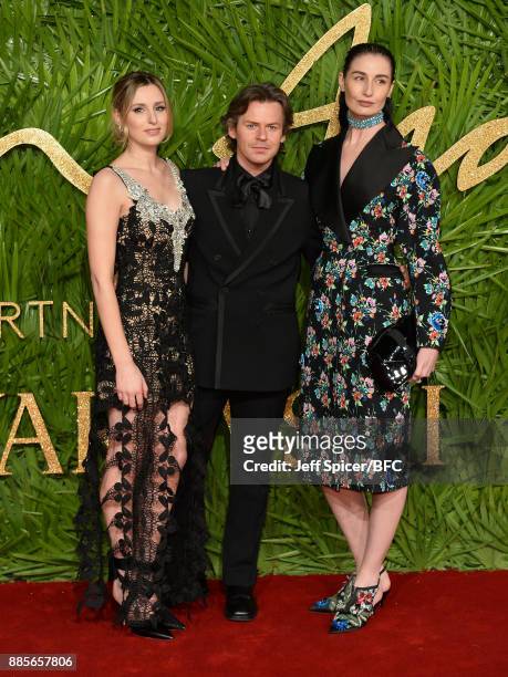Laura Carmichael, Christopher Kane and Erin O'Connor attend The Fashion Awards 2017 in partnership with Swarovski at Royal Albert Hall on December 4,...