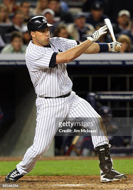 Mark Teixeira of the New York Yankees bats against the Washington Nationals on June 17, 2009 at Yankee Stadium in the Bronx borough of New York City.