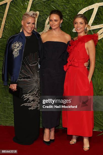 Pink, Stella McCartney and Annabelle Wallis attends The Fashion Awards 2017 in partnership with Swarovski at Royal Albert Hall on December 4, 2017 in...