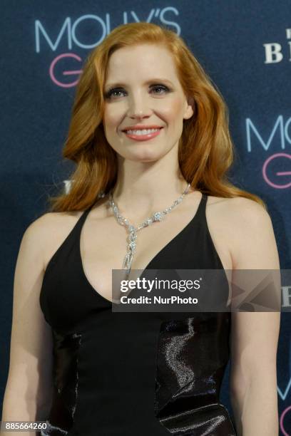 Actress Jessica Chastain poses during a photocall premier of film MOLLYS GAME at Cinesa Capitol in Madrid, Spain on December 4, 2017.