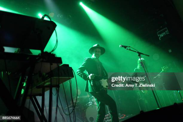 Lead singer Finn Andrews and bassplayer Sophia Burn of the London-based band The Veils perform at Islington Assembly Hall on December 4, 2017 in...