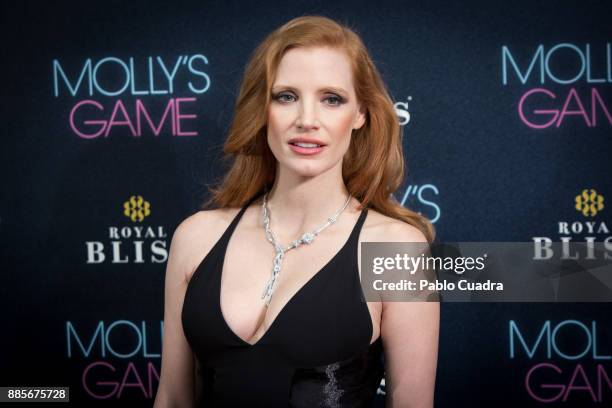 Actress Jessica Chastain attends 'Molly's Game' Madrid premiere at Callao Cinema on December 4, 2017 in Madrid, Spain.