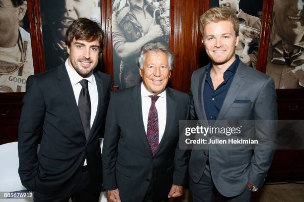 Formula 1 Word Champions Nico Rosberg , Fernando Alonso and Mario Andretti attend the FIA Hall of Fame Induction ceremony at Automobile Club De...