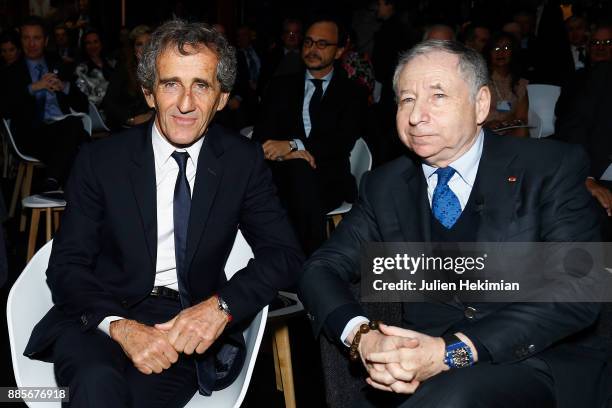 Quadruple World Champion Formula 1 Driver Alain Prost and FIA President Jean Todt attend the FIA Hall of Fame Induction ceremony at Automobile Club...