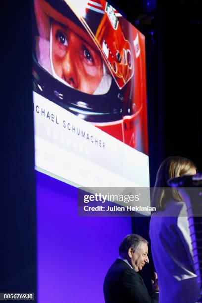 President Jean Todt is pictured during the Michael Schumacher tribute at the FIA Hall of Fame Induction ceremony at Automobile Club De France on...
