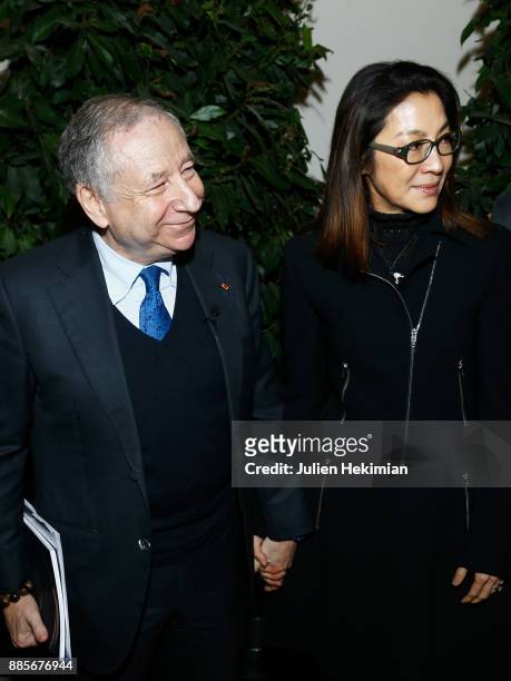 President Jean Todt and his wife Michelle Yeoh attend the FIA Hall of Fame Induction ceremony at Automobile Club De France on December 4, 2017 in...