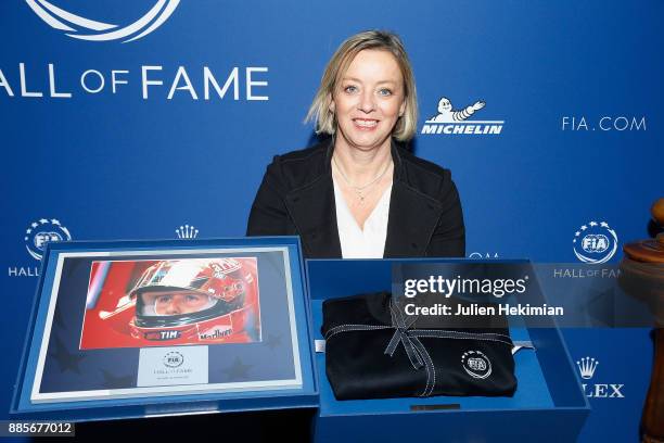 Sabine Kehm, in charge of the Michael Schumacher's family communication is pictured after she received an award for Michael Schumacher career during...