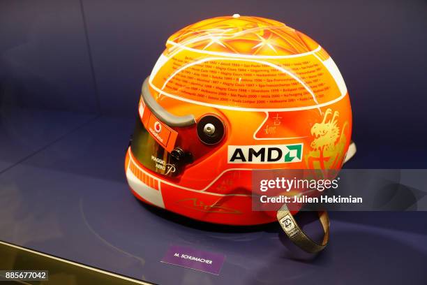 Michael Schumacher helmet pictured during the FIA Hall of Fame Induction ceremony at Automobile Club De France on December 4, 2017 in Paris, France.