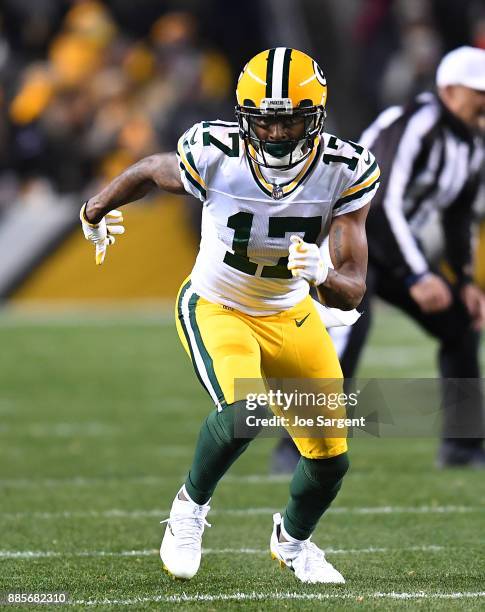 Davante Adams of the Green Bay Packers in action during the game against the Pittsburgh Steelers at Heinz Field on November 26, 2017 in Pittsburgh,...