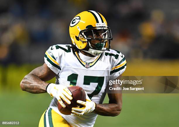 Davante Adams of the Green Bay Packers in action during the game against the Pittsburgh Steelers at Heinz Field on November 26, 2017 in Pittsburgh,...