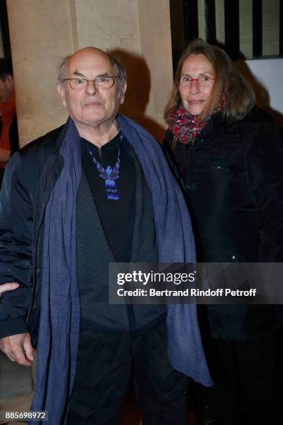 Actor Jean-Francois Stevenin and his wife Claire attend the Tribute to Actress Jeanne Moreau at Odeon Theatre on December 4, 2017 in Paris, France.