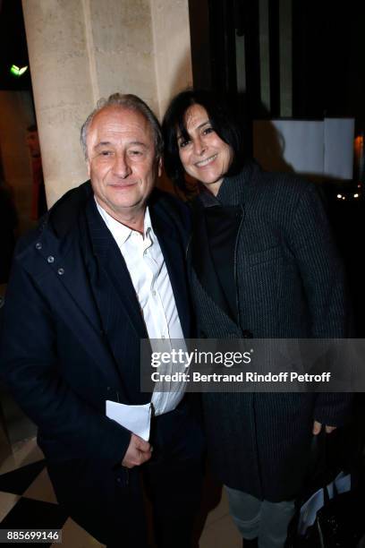 Patrick Braoude and his wife Guila Braoude attend the Tribute to Actress Jeanne Moreau at Odeon Theatre on December 4, 2017 in Paris, France.