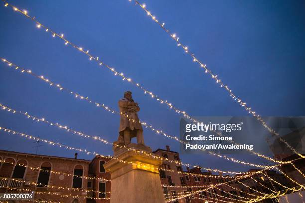 Christmas lights in Campo Santo Stefano are seen during Christmas period on December 4, 2017 in Venice, Italy.