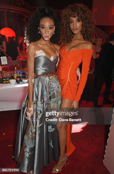 Winnie Harlow and Jourdan Dunn attend The Fashion Awards 2017 in partnership with Swarovski after party at Royal Albert Hall on December 4, 2017 in...