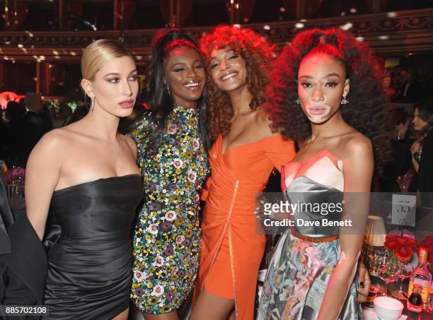 Hailey Baldwin, Leomie Anderson, Jourdan Dunn and Winnie Harlow attend The Fashion Awards 2017 in partnership with Swarovski after party at Royal...