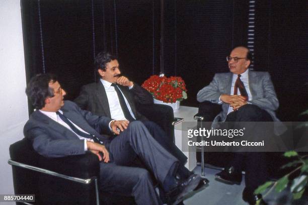 Prime Minister Bettino Craxi at the Italian socialist party congress with Massimo D'Alema and Walter Veltroni, Rimini 1987.