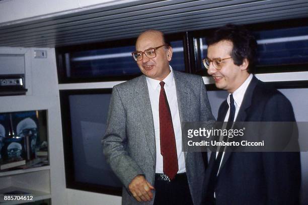 Prime Minister Bettino Craxi at the socialist party congress with Walter Veltroni, Rimini 1987.