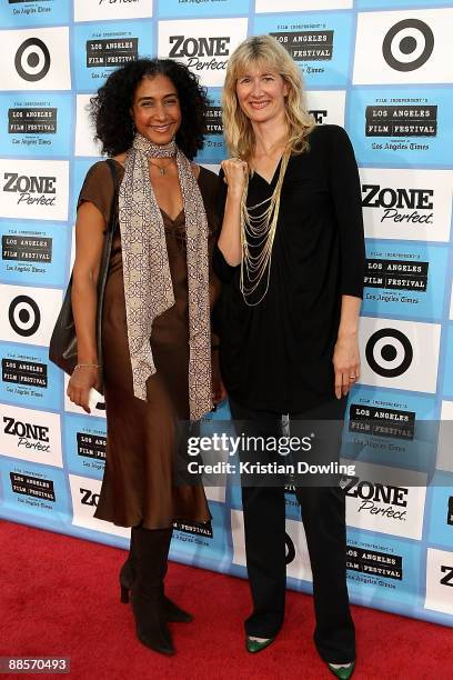 Actresses Laura Dern and Bellina Logan arrive to the Los Angeles Film Festival opening night gala premiere of "Paper Man" at Mann Village Theatre on...