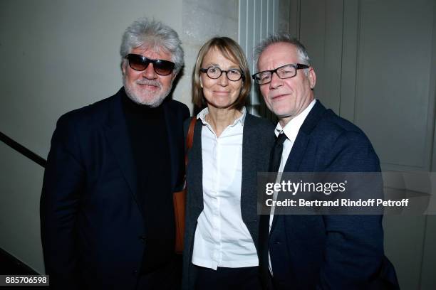 Director Pedro Almodovar, French Ministre of Culture Francoise Nyssen and General Delegate of the Cannes Film Festival Thierry Fremaux attend the...