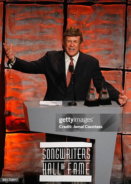 Radio Personality Brucie Marrow "Cousin Brucie" on stage during the 40th Annual Songwriters Hall of Fame Ceremony at The New York Marriott Marquis on...