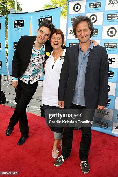 Bart Simpson, Margarete Jangard and Fredrik Gertten arrive to the Los Angeles Film Festival opening night gala premiere of "Paper Man" at Mann...