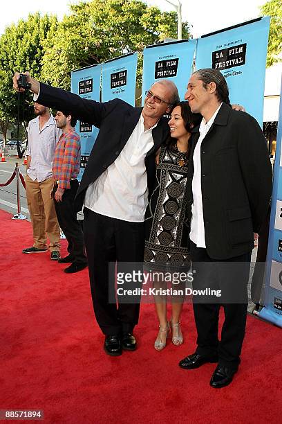 Filmmaker Juan Rulfo, Blanca Granados and filmmaker Carlos Hagerman arrive to the Los Angeles Film Festival opening night gala premiere of "Paper...