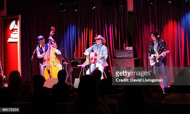 Recording artists Jonathan Clark, Dwight Yoakam and Eddie Perez perform on stage at The GRAMMY Museum on June 18, 2009 in Los Angeles, California.
