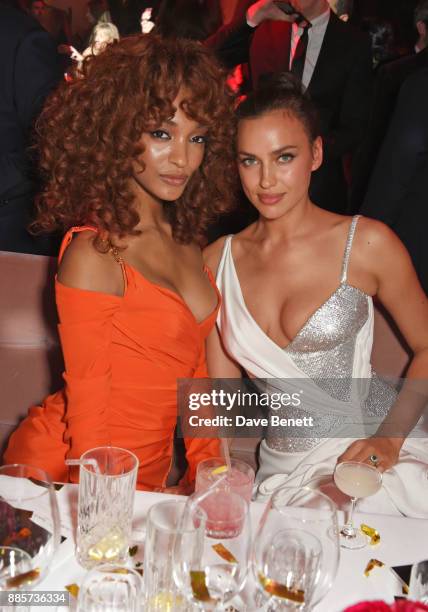 Jourdan Dunn and Irina Shayk attend The Fashion Awards 2017 in partnership with Swarovski after party at Royal Albert Hall on December 4, 2017 in...