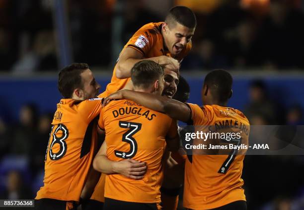 Leo Bonatini of Wolverhampton Wanderers celebrates with his team mates after scoring a goal to make it 0-1 during the Sky Bet Championship match...