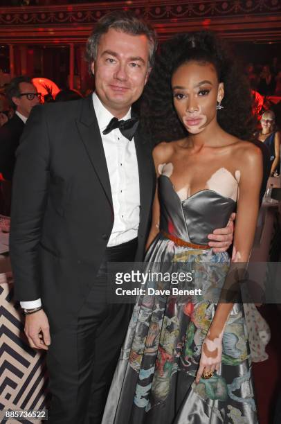 Laurent Feniou and Winnie Harlow attend The Fashion Awards 2017 in partnership with Swarovski after party at Royal Albert Hall on December 4, 2017 in...