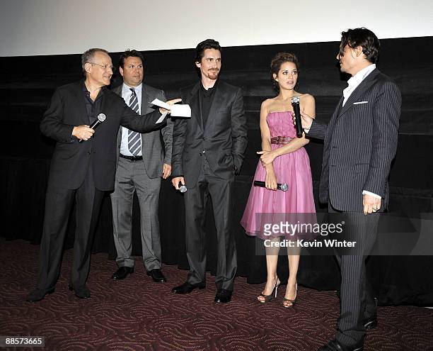Director Michael Mann, producer Kevin Misher, actors Christian Bale, Marion Cotillard and Johnny Depp appear at the premiere of Universal Pictures'...