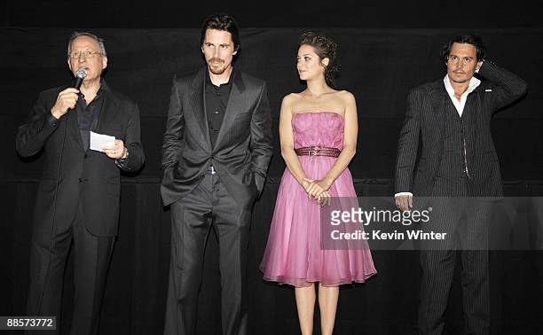 Director Michael Mann, actors Christian Bale, Marion Cotillard and Johnny Depp appear at the premiere of Universal Pictures' "Public Enemies" at the...