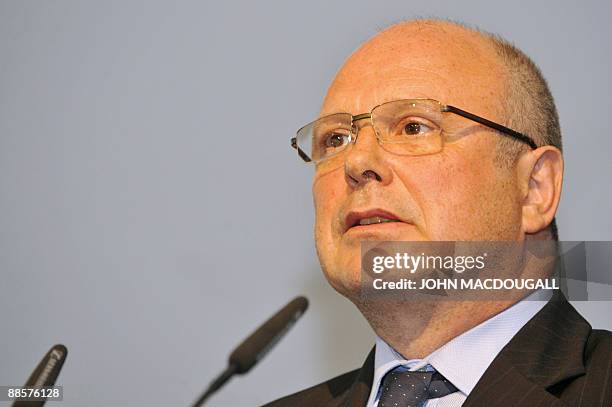 Polish Jewish musician Wladyslaw Szpilman's son Andrej Szpilman addresses guests during a ceremony honouring World War II German army officer Wilhelm...