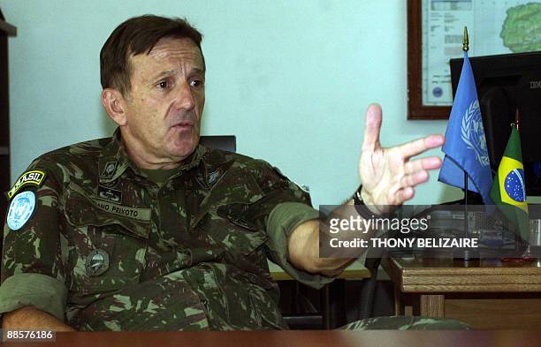 Brazilian Gen. Floriano Peixoto speaks during an AFP interview in Port-au-Prince on June 18, 2009. One person was shot dead June 18 during...