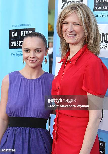 Christina Ricci and Film Independent's Dawn Hudson arrive at the 2009 Los Angeles Film Festival's Opening Night Premiere Of "Paper Man" held at The...