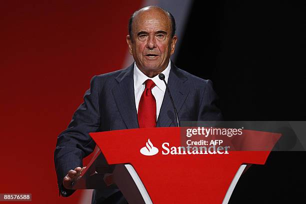 Spain's Banco Santander Chairman Emilio Botin speaks during the annual shareholders meeting in the northern Spanish city of Santander on June 19,...