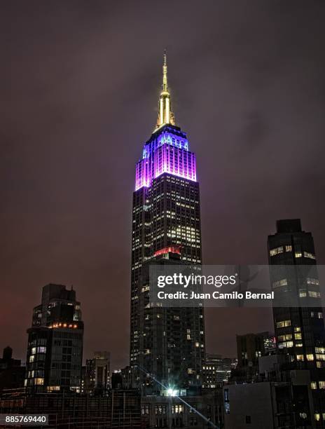 night view of the empire state building in manhattan, new york. - empire state building fotografías e imágenes de stock