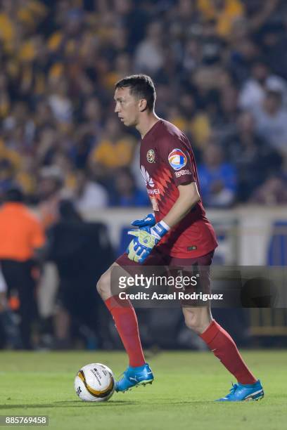 Agustin Marchesin, goalkeeper of America, drives the ball during the semifinal second leg match between Tigres UANL and America as part of the Torneo...