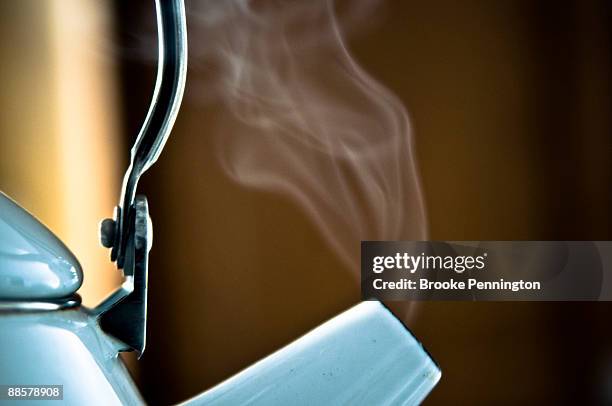 steaming tea kettle - tea kettle stock pictures, royalty-free photos & images