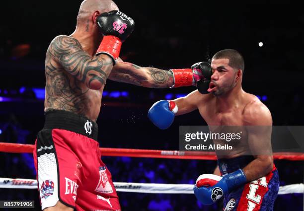 Miguel Cotto lands a punch against Sadaam Ali during their Junior Middleweight bout at Madison Square Garden on December 02, 2017 in New York City.