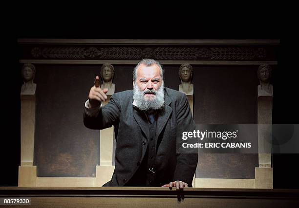 Belgian comedian and director Jean-Claude Drouot plays French third republic socialist leader Jean Jaures on June 19, 2009 during a rehearsal of "La...