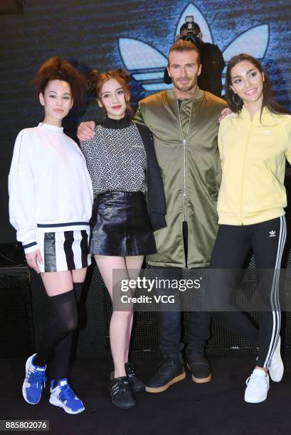 Model and actress Kiko Mizuhara, actress Angelababy, former footballer David Beckham and model Adrianne Ho attend Adidas Originals event on December...