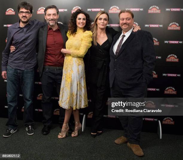 Roan Johnson, Filippo Timi, Enrica Guidi, Lucia Mascino and Stefano Fresi attend 'I delitti del BarLume' photocall during Noir In Festival on...